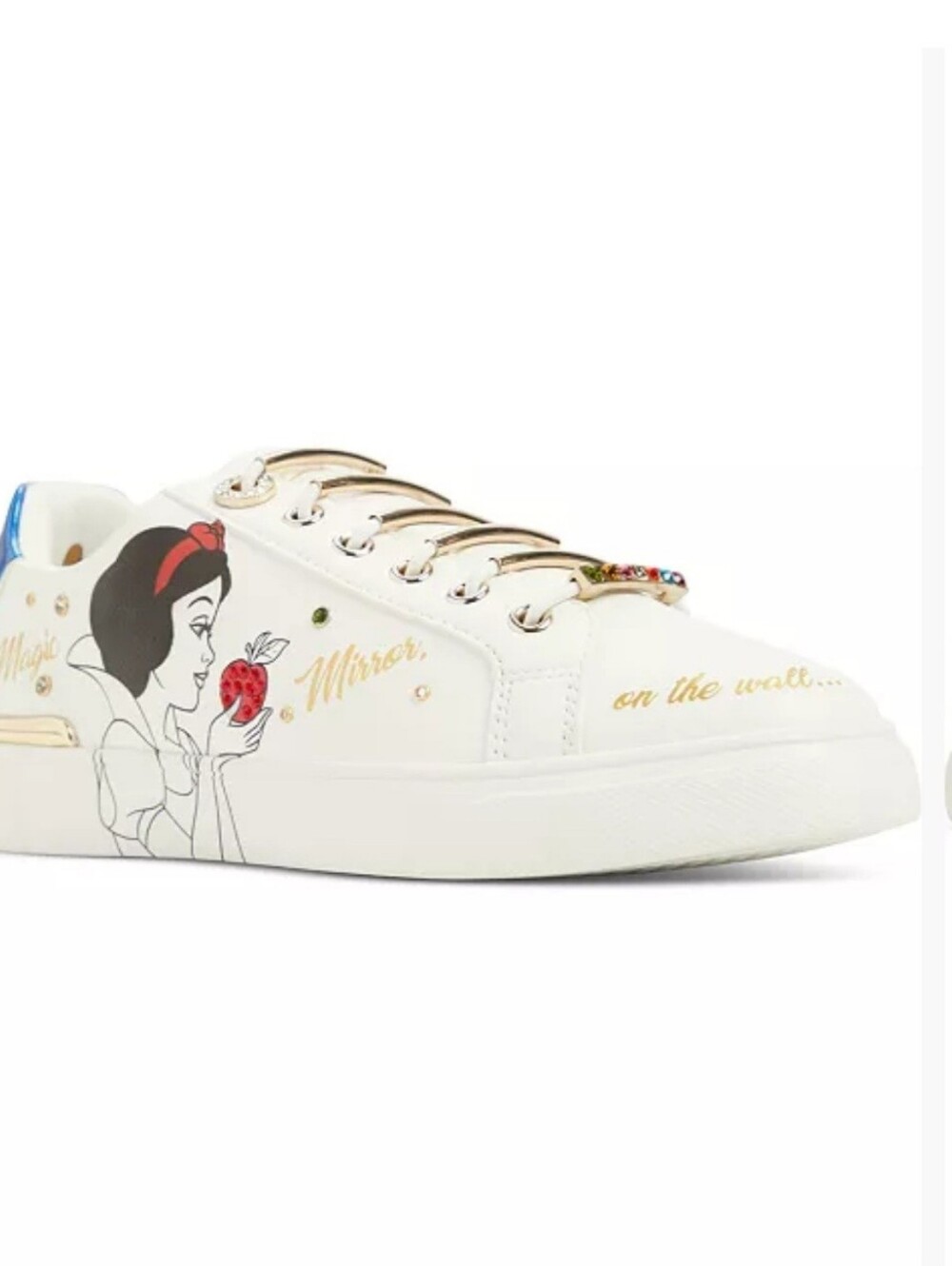 Aldo White Snow White Graphic Low-Top Sneakers with Gold Accents